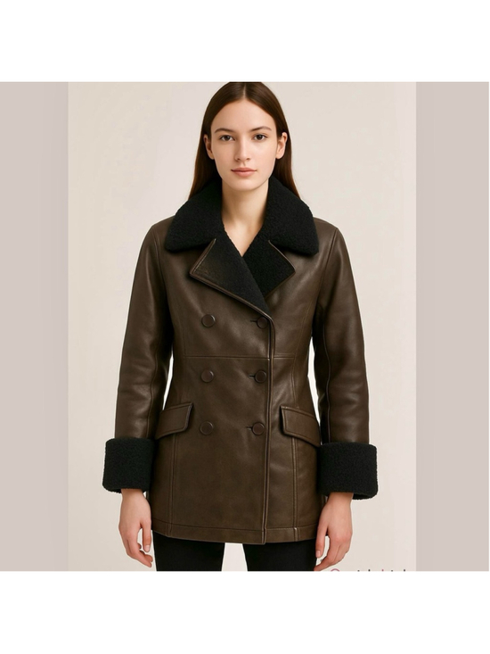 Toyko Fur Jackets & Blazers - 90s Vintage Toyko Fur Dark Brown Genuine Leather and Shearling Trim Peacoat S